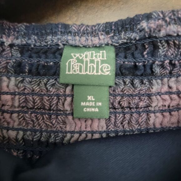 Wild Fable Long Sleeve Crop Top Square Neck Plaid Purple Cotton Size XXL - Picture 5 of 8
